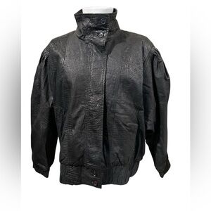 Men's Textured Black High-Neck Bomber Jacket